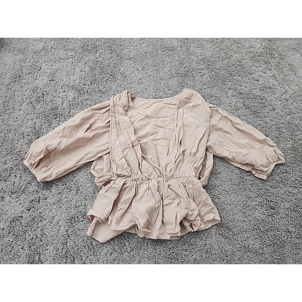 General Page 323 Peplum Blouse Womens XS Beige V-Neck Elastic Waist Overlay Top